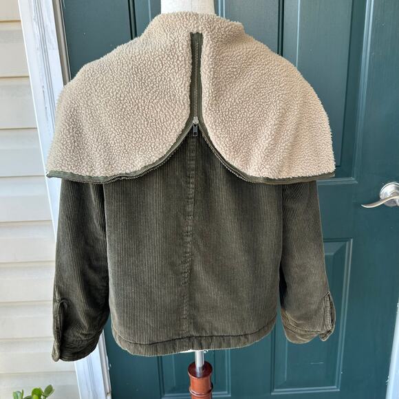 Vintage J. Crew Heavy Corduroy Sherpa Barn Jacket Sz M Olive Convertible Hood - Picture 1 of 9